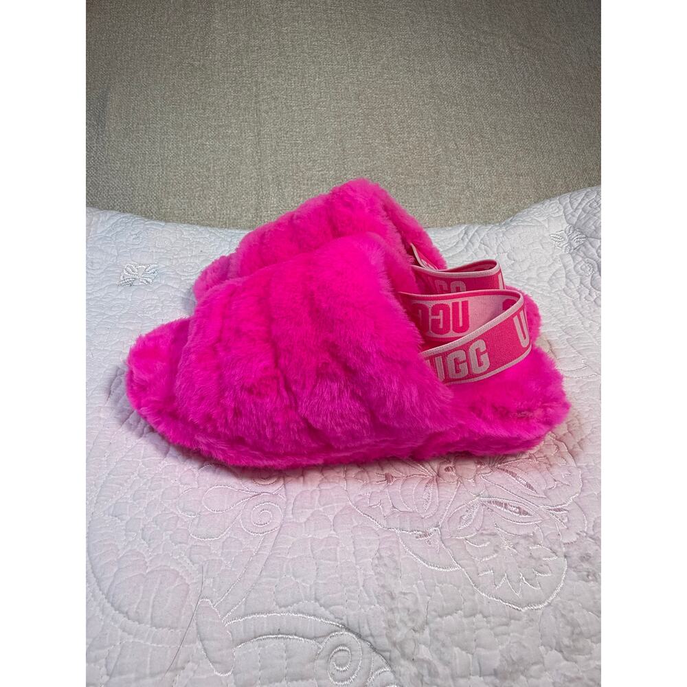 UGG Women 8 Pink NWOT Fluff Yeah Rock Shearling Slingback Slippers Sandals Shoes - Picture 10 of 11